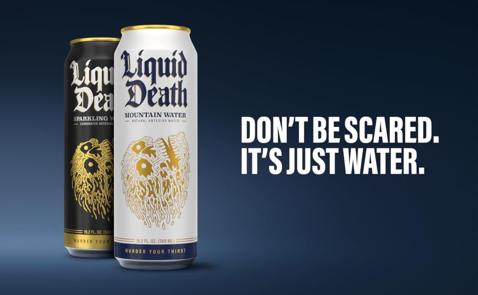 Liquid Death mountain water and sparkling water cans